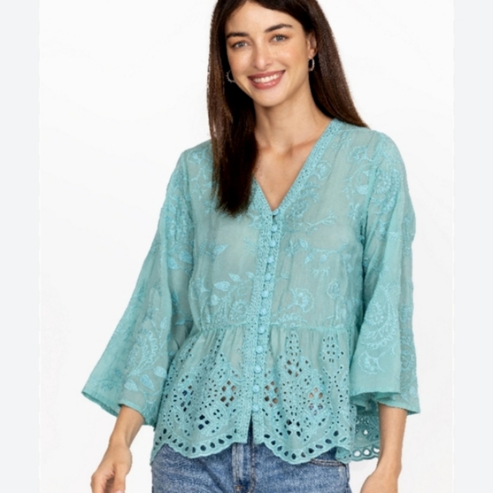 Johnny Was Ingrid Reveka Embroidered Blouse